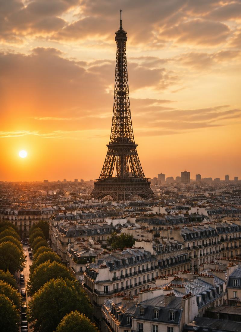 Eiffel Tower over Paris rooftops at golden hour — France visas